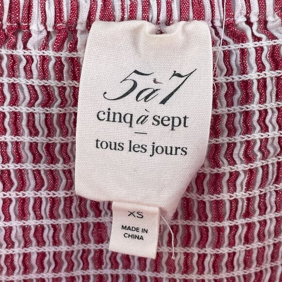 Cinq À Sept Womens XS Tous Les Jours Red White Adly Stripe Smocked Top Blouse - Picture 4 of 7